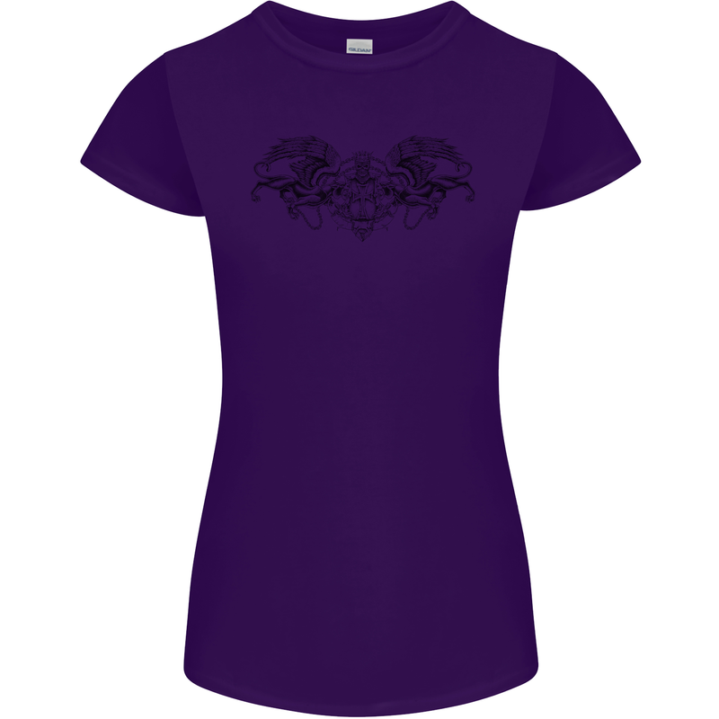 St Georges Day Roman Skull Wings Panther Womens Petite Cut T-Shirt Purple