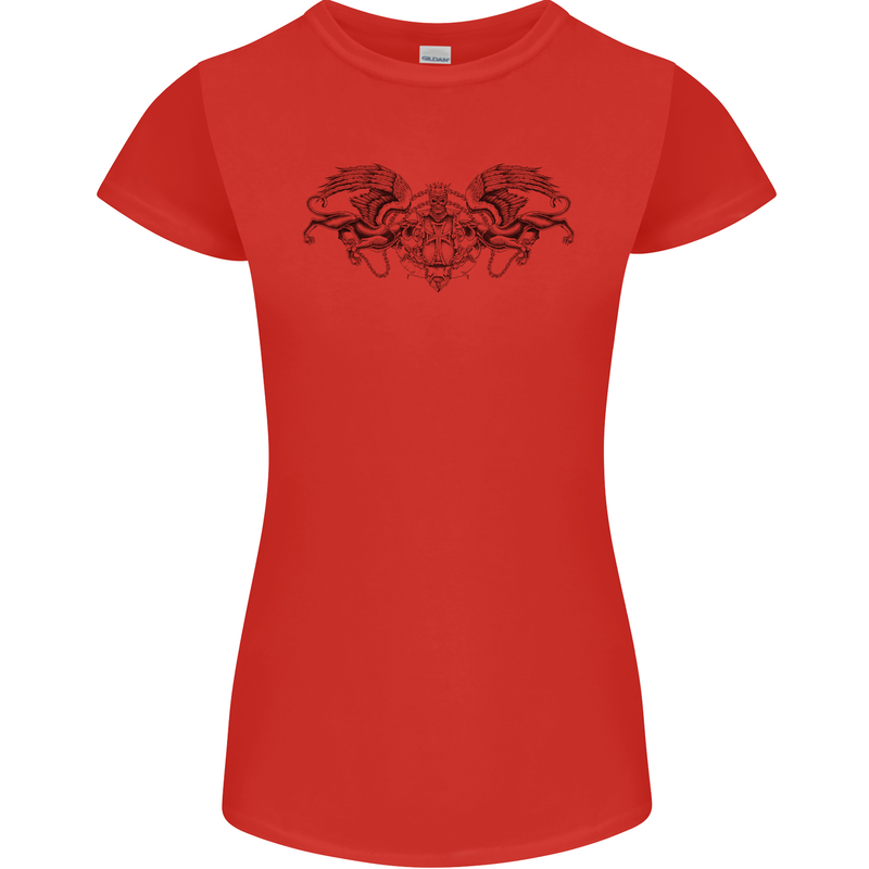 St Georges Day Roman Skull Wings Panther Womens Petite Cut T-Shirt Red