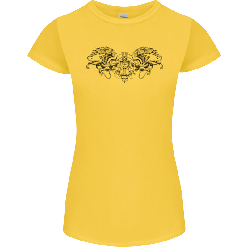 St Georges Day Roman Skull Wings Panther Womens Petite Cut T-Shirt Yellow