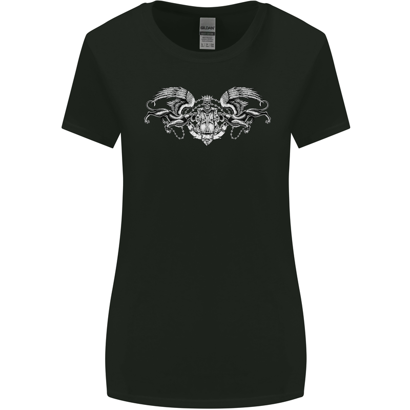 St Georges Day Roman Skull Wings Panther Womens Wider Cut T-Shirt Black