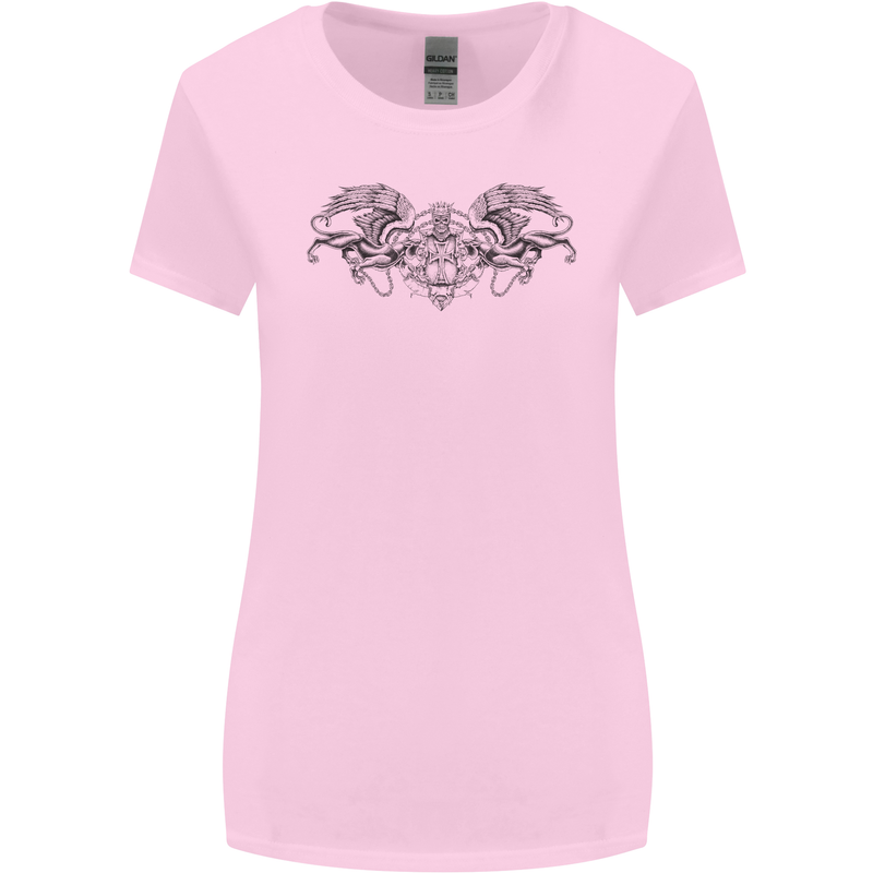 St Georges Day Roman Skull Wings Panther Womens Wider Cut T-Shirt Light Pink