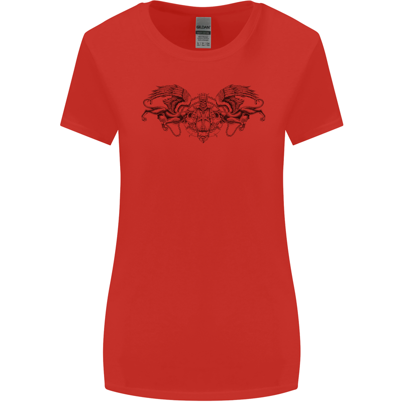 St Georges Day Roman Skull Wings Panther Womens Wider Cut T-Shirt Red