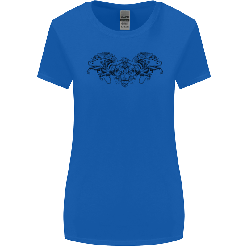St Georges Day Roman Skull Wings Panther Womens Wider Cut T-Shirt Royal Blue