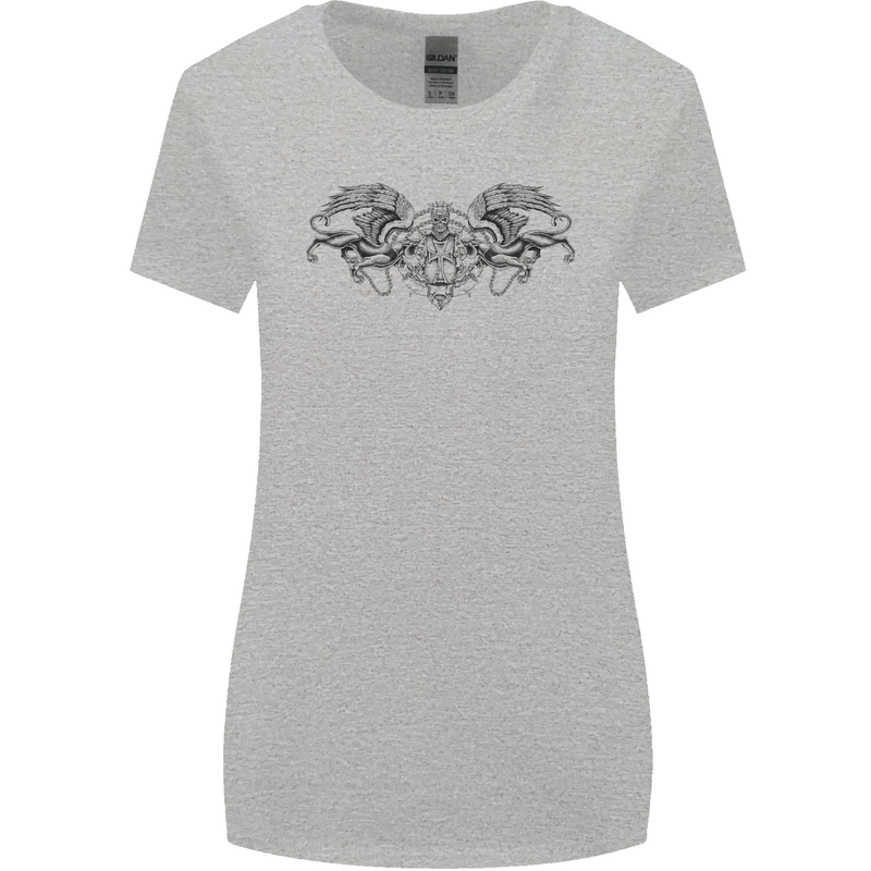 St Georges Day Roman Skull Wings Panther Womens Wider Cut T-Shirt Sports Grey