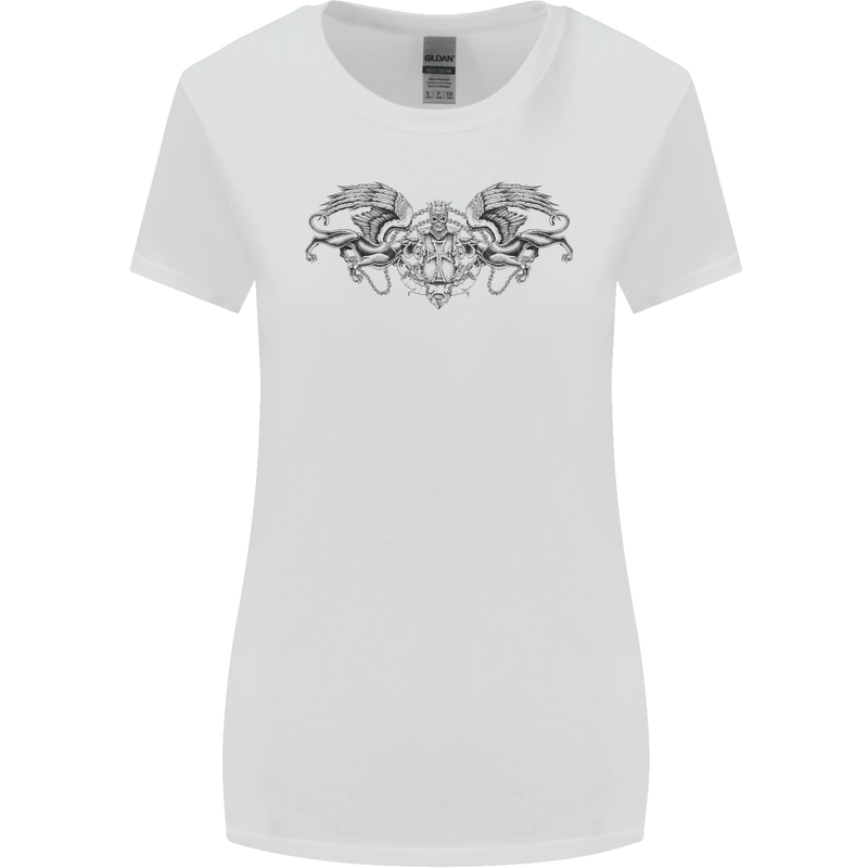 St Georges Day Roman Skull Wings Panther Womens Wider Cut T-Shirt White