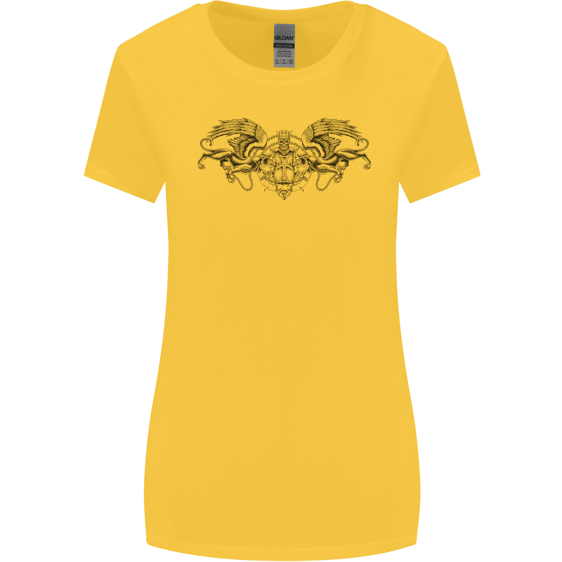 St Georges Day Roman Skull Wings Panther Womens Wider Cut T-Shirt Yellow