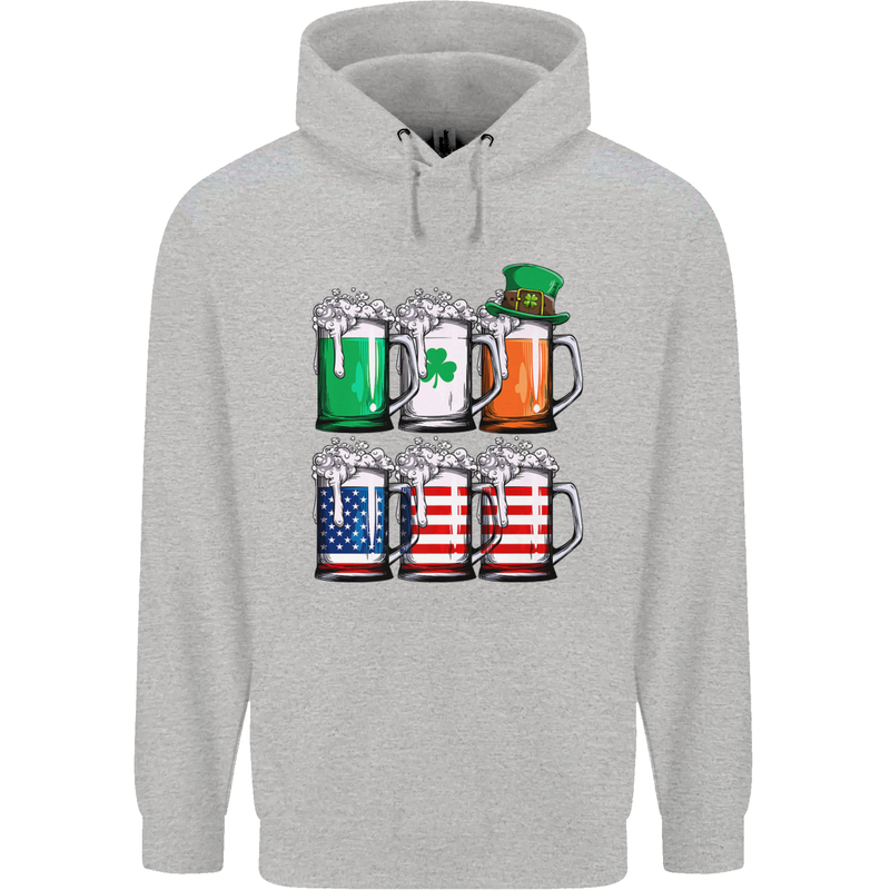 St Patricks Day Beer USA Irish American Mens 80% Cotton Hoodie Sports Grey