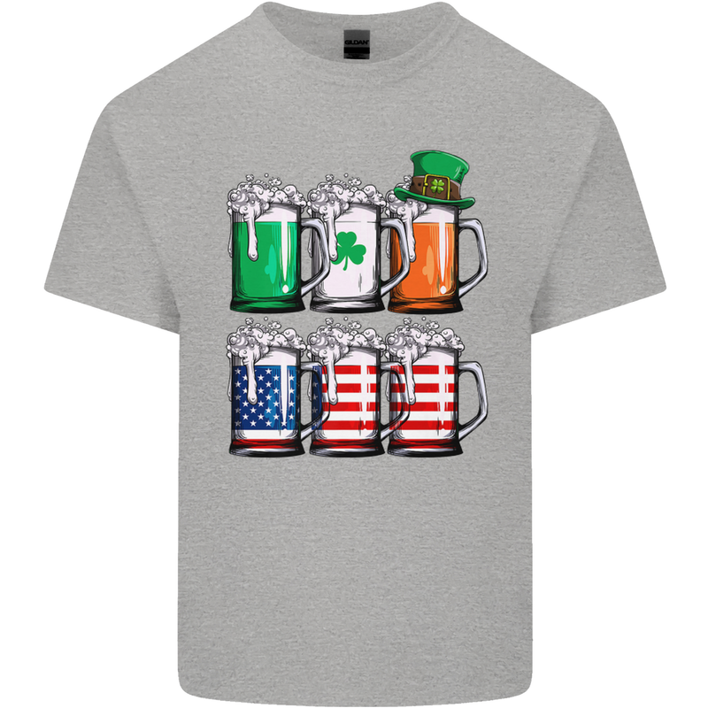 St Patricks Day Beer USA Irish American Mens Cotton T-Shirt Tee Top Sports Grey