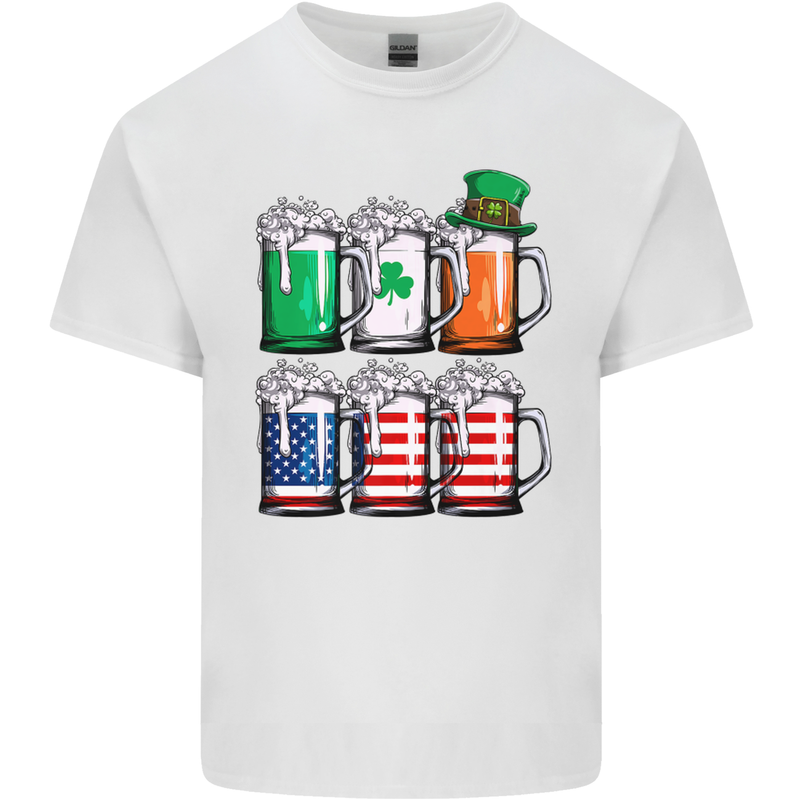 St Patricks Day Beer USA Irish American Mens Cotton T-Shirt Tee Top White