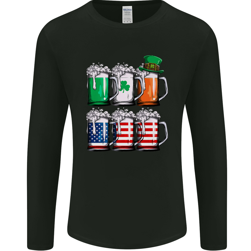 St Patricks Day Beer USA Irish American Mens Long Sleeve T-Shirt Black