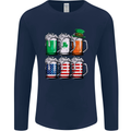 St Patricks Day Beer USA Irish American Mens Long Sleeve T-Shirt Navy Blue