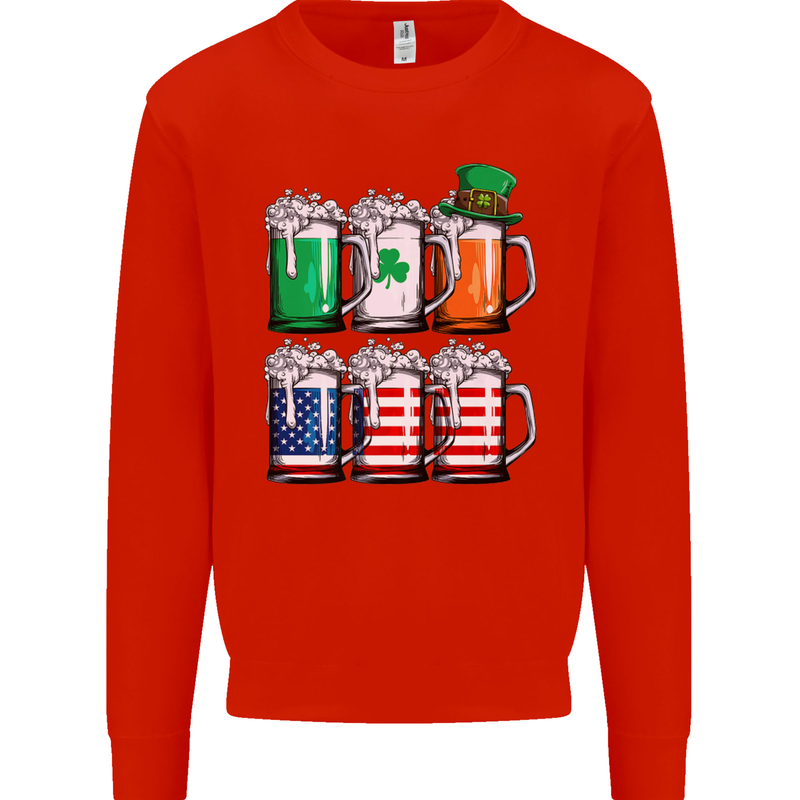 St Patricks Day Beer USA Irish American Mens Sweatshirt Jumper Bright Red