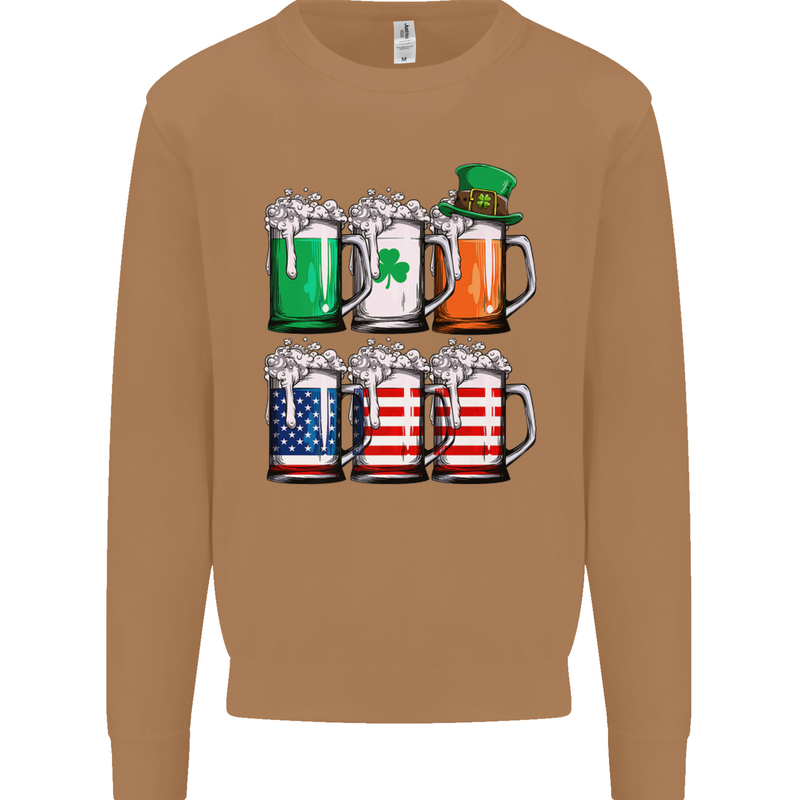 St Patricks Day Beer USA Irish American Mens Sweatshirt Jumper Caramel Latte