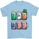 St Patricks Day Beer USA Irish American Mens T-Shirt Cotton Gildan Light Blue