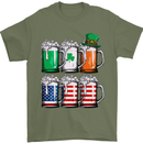 St Patricks Day Beer USA Irish American Mens T-Shirt Cotton Gildan Military Green