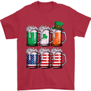 St Patricks Day Beer USA Irish American Mens T-Shirt Cotton Gildan Red