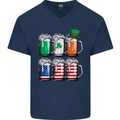 St Patricks Day Beer USA Irish American Mens V-Neck Cotton T-Shirt Navy Blue