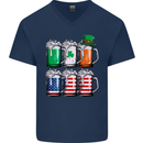 St Patricks Day Beer USA Irish American Mens V-Neck Cotton T-Shirt Navy Blue