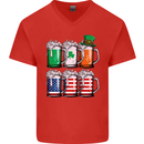 St Patricks Day Beer USA Irish American Mens V-Neck Cotton T-Shirt Red