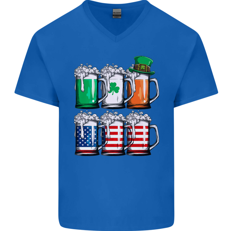 St Patricks Day Beer USA Irish American Mens V-Neck Cotton T-Shirt Royal Blue