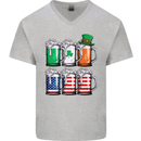 St Patricks Day Beer USA Irish American Mens V-Neck Cotton T-Shirt Sports Grey