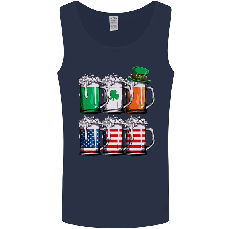 St Patricks Day Beer USA Irish American Mens Vest Tank Top Navy Blue
