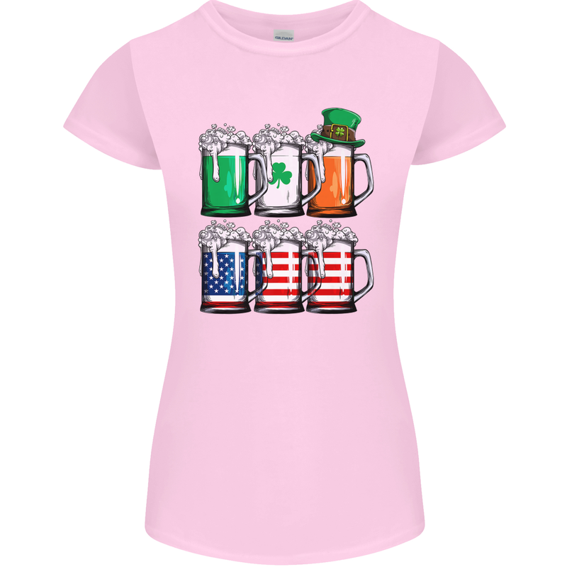 St Patricks Day Beer USA Irish American Womens Petite Cut T-Shirt Light Pink