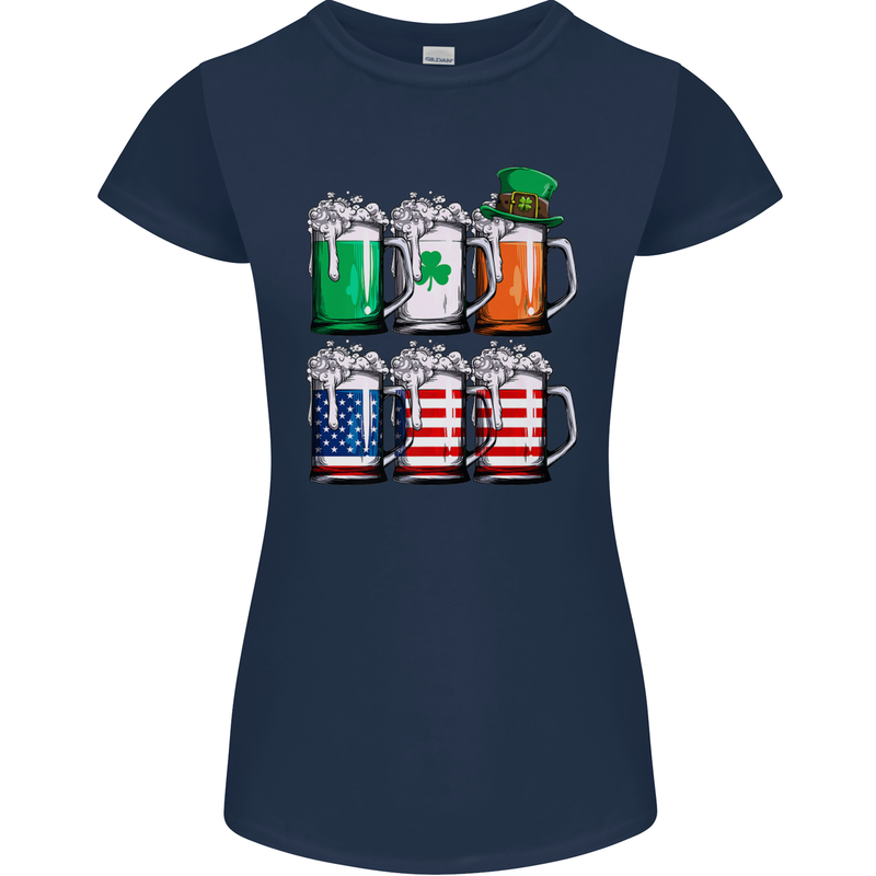 St Patricks Day Beer USA Irish American Womens Petite Cut T-Shirt Navy Blue