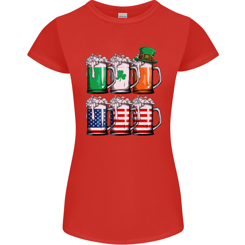 St Patricks Day Beer USA Irish American Womens Petite Cut T-Shirt Red