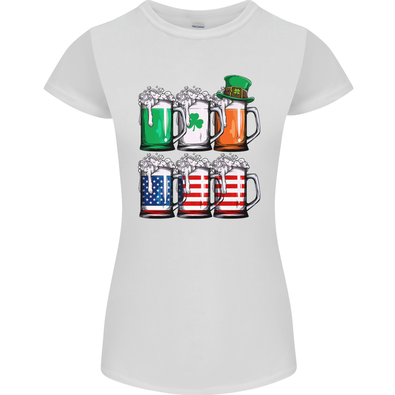 St Patricks Day Beer USA Irish American Womens Petite Cut T-Shirt White