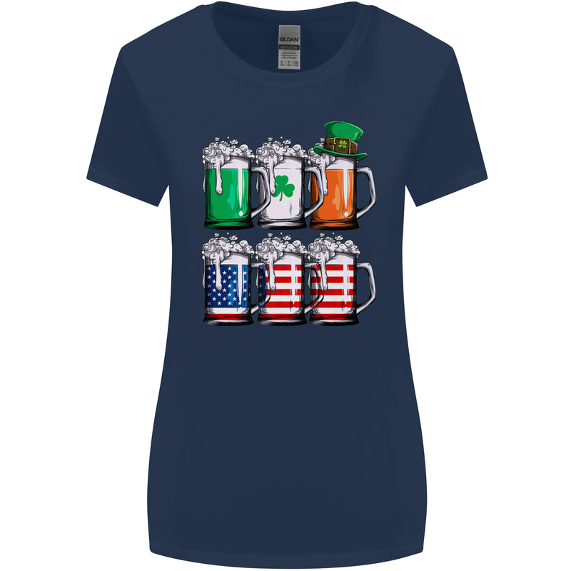 St Patricks Day Beer USA Irish American Womens Wider Cut T-Shirt Navy Blue