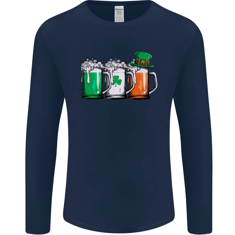 St Patricks Day Beer USA Irish Funny Mens Long Sleeve T-Shirt Navy Blue