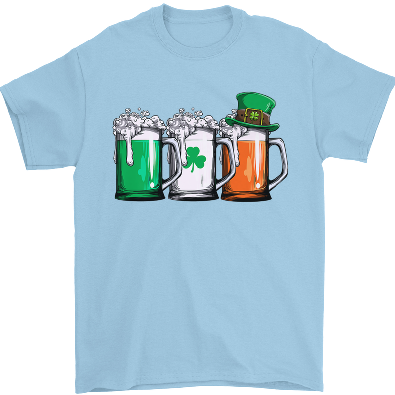 St Patricks Day Beer USA Irish Funny Mens T-Shirt Cotton Gildan Light Blue