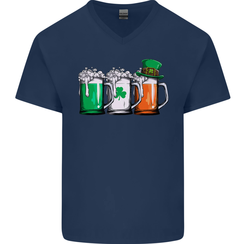 St Patricks Day Beer USA Irish Funny Mens V-Neck Cotton T-Shirt Navy Blue