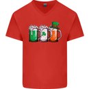 St Patricks Day Beer USA Irish Funny Mens V-Neck Cotton T-Shirt Red