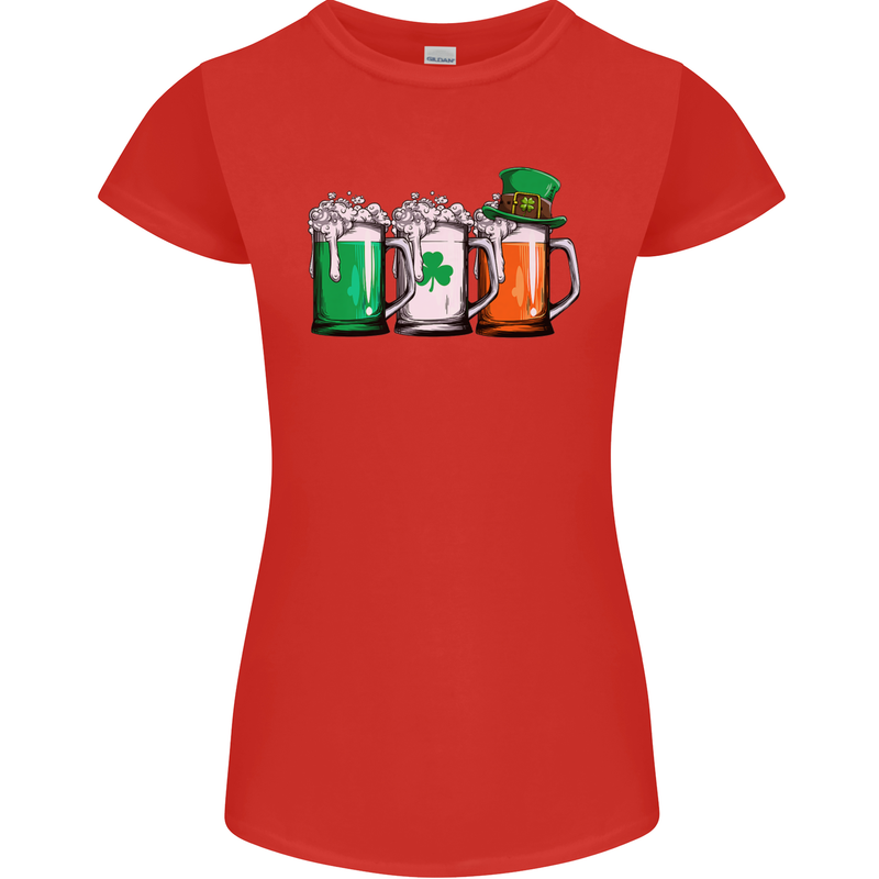 St Patricks Day Beer USA Irish Funny Womens Petite Cut T-Shirt Red