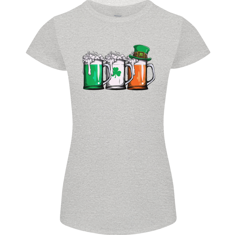 St Patricks Day Beer USA Irish Funny Womens Petite Cut T-Shirt Sports Grey