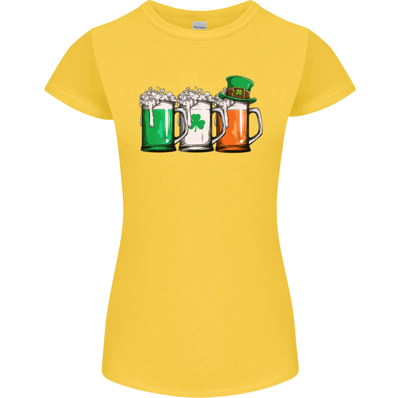 St Patricks Day Beer USA Irish Funny Womens Petite Cut T-Shirt Yellow