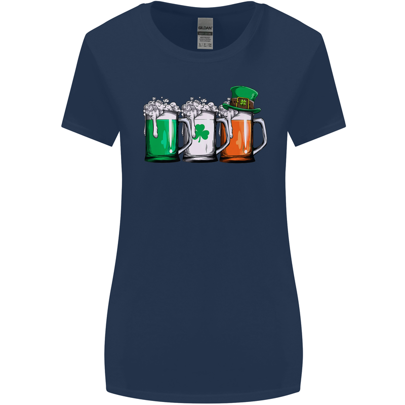 St Patricks Day Beer USA Irish Funny Womens Wider Cut T-Shirt Navy Blue