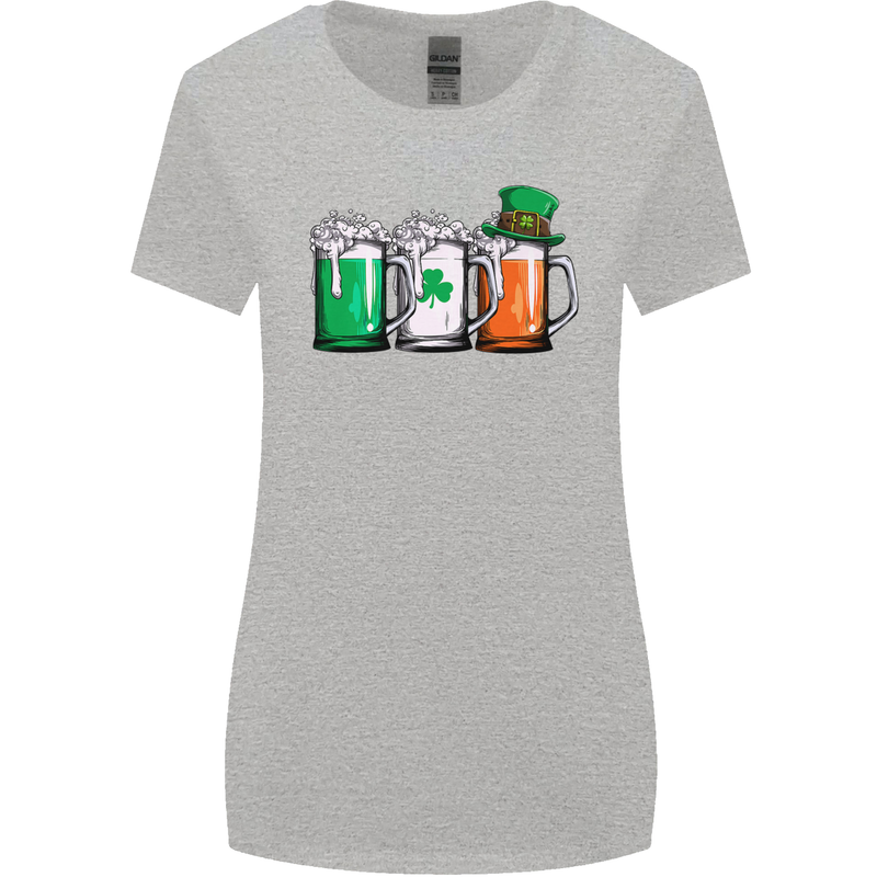 St Patricks Day Beer USA Irish Funny Womens Wider Cut T-Shirt Sports Grey