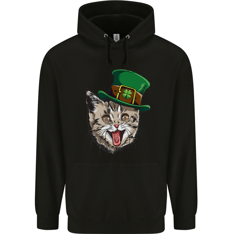 St Patricks Day Cat Funny Irish Childrens Kids Hoodie Black