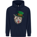 St Patricks Day Cat Funny Irish Childrens Kids Hoodie Navy Blue