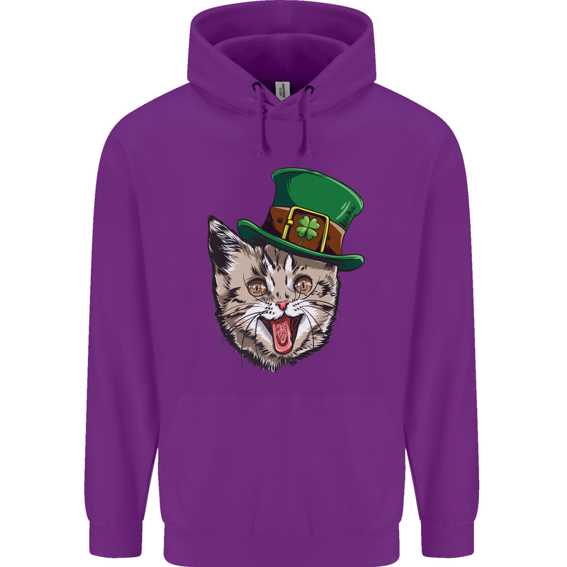 St Patricks Day Cat Funny Irish Childrens Kids Hoodie Purple