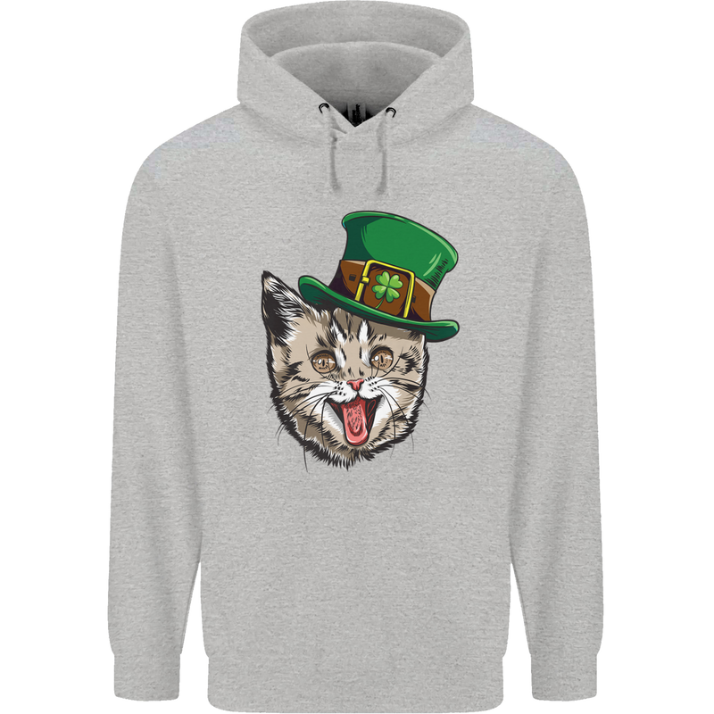 St Patricks Day Cat Funny Irish Childrens Kids Hoodie Sports Grey