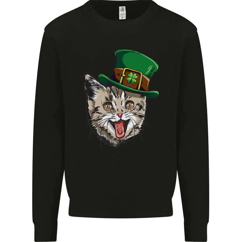 St Patricks Day Cat Funny Irish Kids Sweatshirt Jumper Black