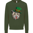 St Patricks Day Cat Funny Irish Kids Sweatshirt Jumper Forest Green