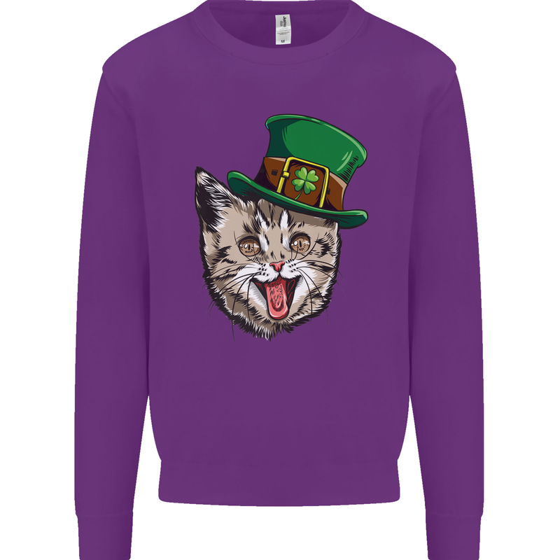 St Patricks Day Cat Funny Irish Kids Sweatshirt Jumper Purple