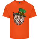 St Patricks Day Cat Funny Irish Kids T-Shirt Childrens Orange
