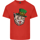 St Patricks Day Cat Funny Irish Kids T-Shirt Childrens Red
