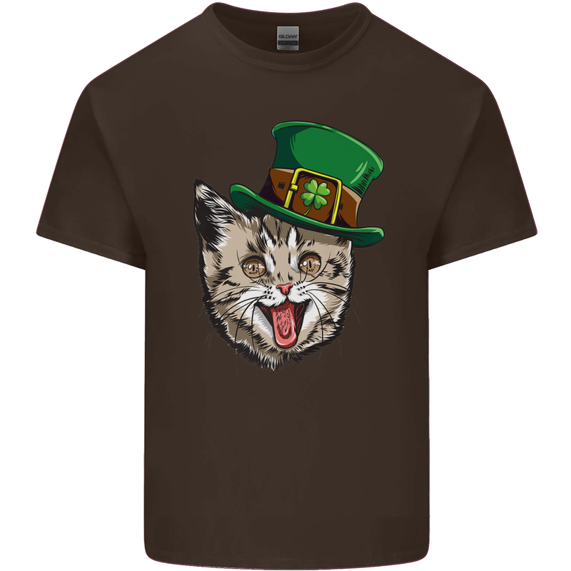 St Patricks Day Cat Funny Irish Mens Cotton T-Shirt Tee Top Dark Chocolate